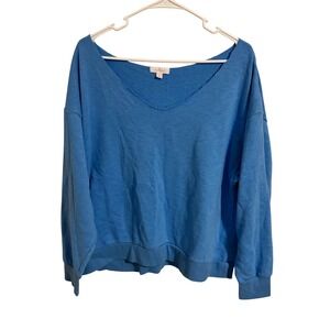 Colsie Blue V-Neck Sweatshirt Womens Size Medium Oversized French Terry Pullover